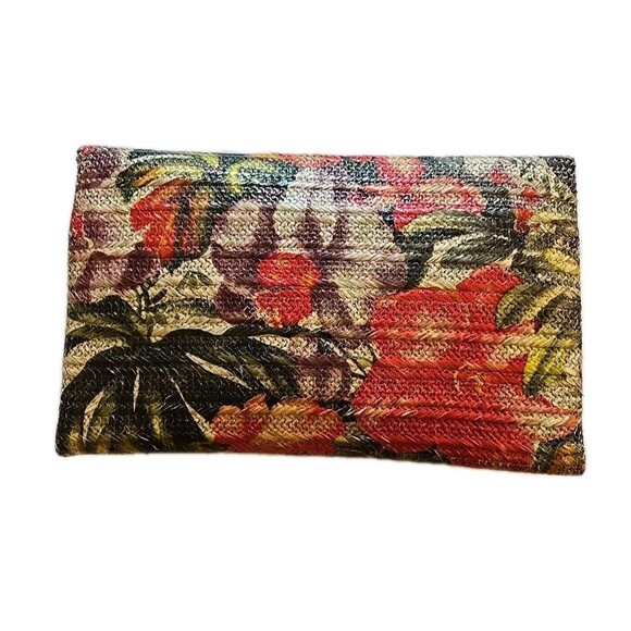 Sondra Roberts Squared Raffia Purse NEW Multicolor Floral Bamboo Clasp -oc- - Picture 5 of 16